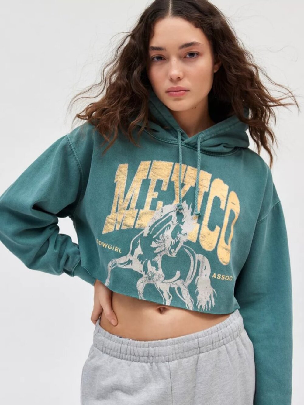 Mexico Cowgirl Graphic Cropped Hoodie Pullover